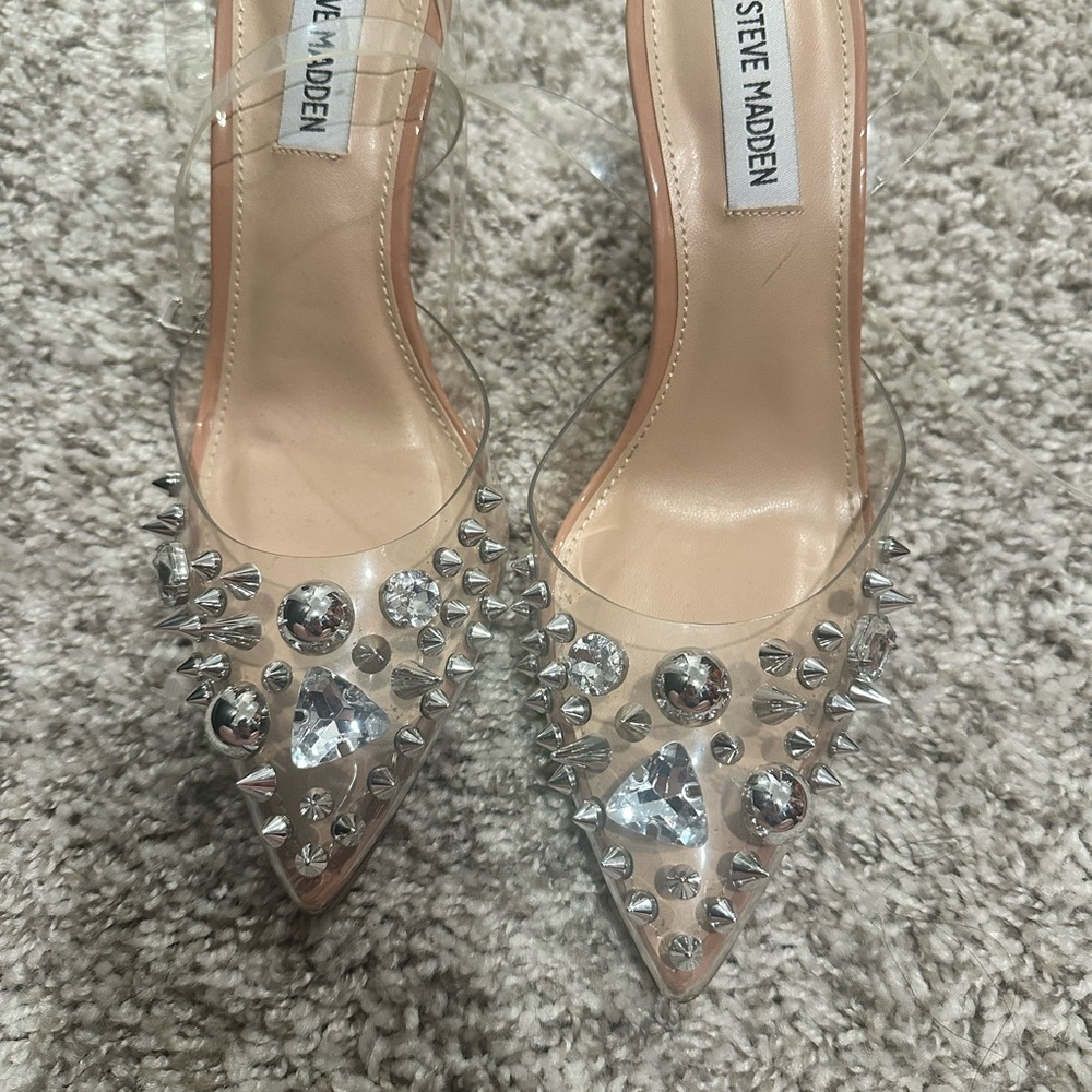 Steve Madden Clear Heels with Silver Studs